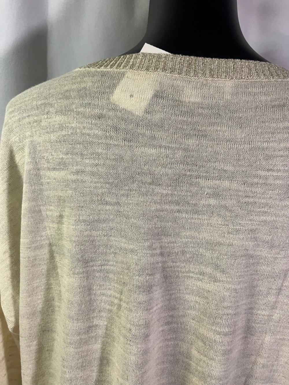 NWT LOFT Cream Gold Shimmer Trim 3/4 Sleeve Linen Blend Sweater